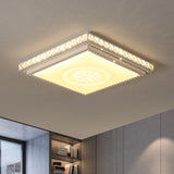 Crystal Block Round/Square Flush Mount Light Simple LED White Flush Ceiling Lamp Fixture for Bedroom