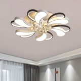 Black-White Spiral Heart Semi Flush Lamp Contemporary LED Metal Flush Mount with Crystal Droplet - Clearhalo - 'Ceiling Lights' - 'Close To Ceiling Lights' - 'Close to ceiling' - 'Flush mount' - Lighting' - 1062686