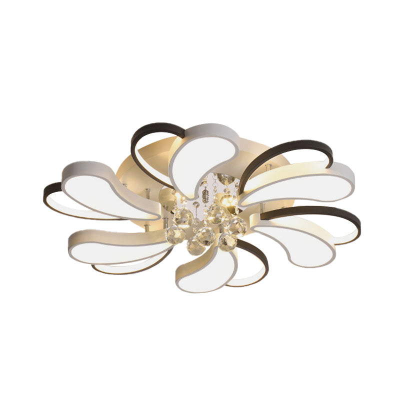 Black-White Spiral Heart Semi Flush Lamp Contemporary LED Metal Flush Mount with Crystal Droplet - Clearhalo - 'Ceiling Lights' - 'Close To Ceiling Lights' - 'Close to ceiling' - 'Flush mount' - Lighting' - 1062687