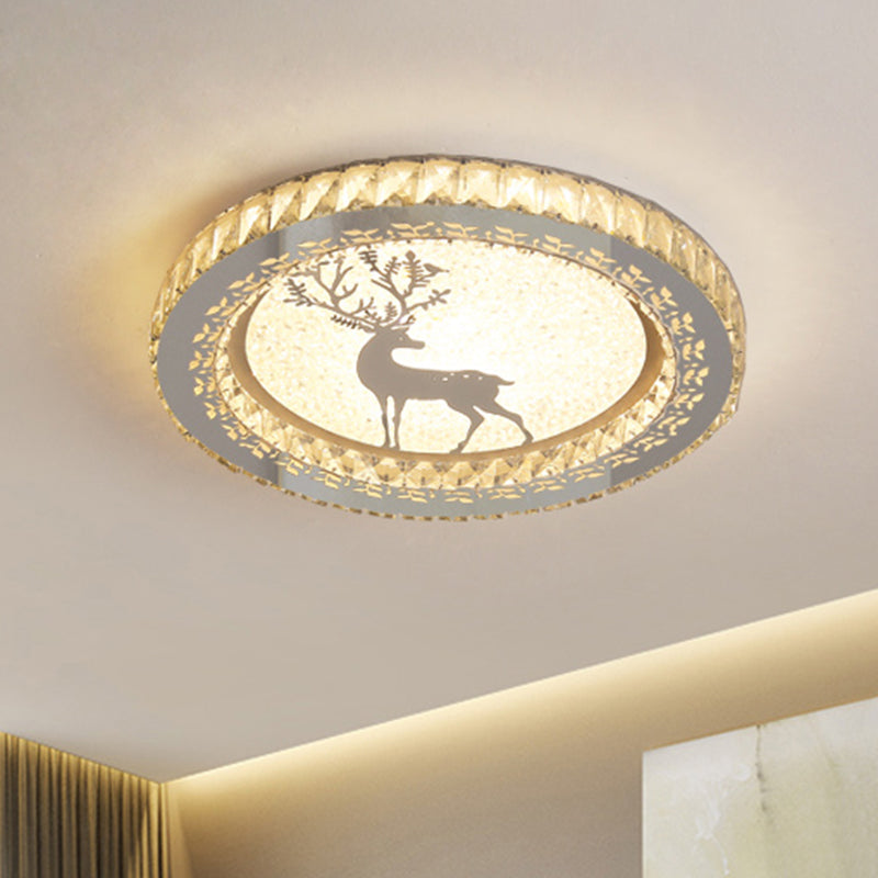 Stainless-Steel Circle Flush Mount Fixture Modernism LED Crystal-Block Flush Light with Deer Pattern Stainless-Steel Clearhalo 'Ceiling Lights' 'Close To Ceiling Lights' 'Close to ceiling' 'Flush mount' Lighting' 1062693