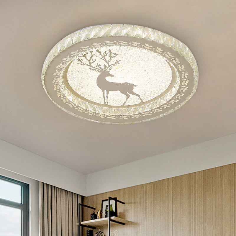 Stainless-Steel Circle Flush Mount Fixture Modernism LED Crystal-Block Flush Light with Deer Pattern Clearhalo 'Ceiling Lights' 'Close To Ceiling Lights' 'Close to ceiling' 'Flush mount' Lighting' 1062694