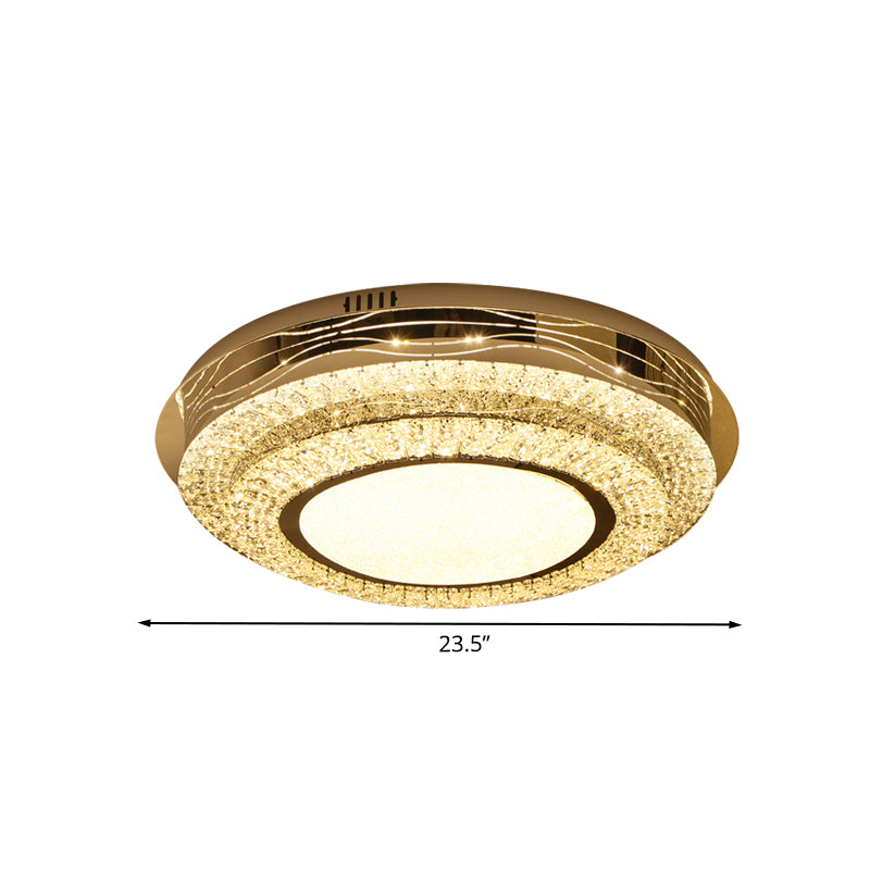 Modernist Round Flushmount Lighting Beveled Crystal LED Bedroom Flush Mount Lamp in Stainless-Steel - Clearhalo - 'Ceiling Lights' - 'Close To Ceiling Lights' - 'Close to ceiling' - 'Flush mount' - Lighting' - 1062708