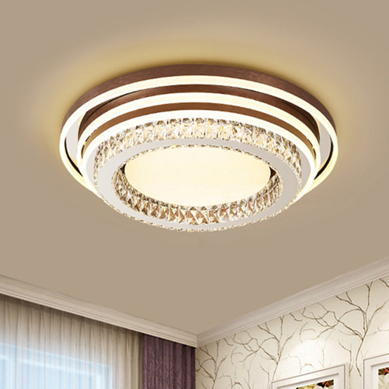 Tiered Round Flushmount Lamp Modernism Crystal LED Brown Flush Mounted Light for Bedroom Brown Clearhalo 'Ceiling Lights' 'Close To Ceiling Lights' 'Close to ceiling' 'Flush mount' Lighting' 1062713