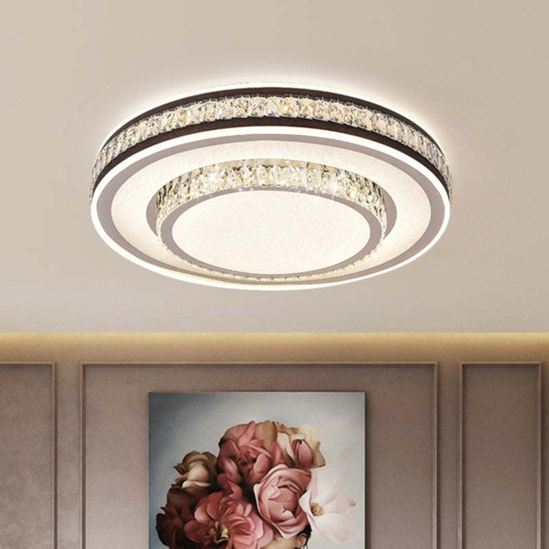 Crystal Block 2-Layer Circle Ceiling Flush Modernism LED Black Flushmount Lighting