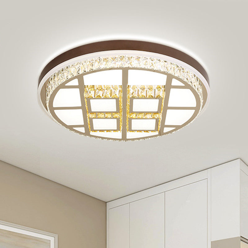 Beveled Crystal Round Ceiling Mounted Light Modernism LED Flush Lamp Fixture in Brown - Brown - Clearhalo - 'Ceiling Lights' - 'Close To Ceiling Lights' - 'Close to ceiling' - 'Flush mount' - Lighting' - 1062737