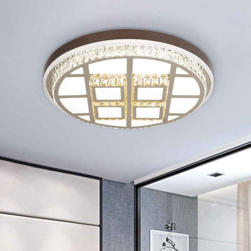 Beveled Crystal Round Ceiling Mounted Light Modernism LED Flush Lamp Fixture in Brown - Clearhalo - 'Ceiling Lights' - 'Close To Ceiling Lights' - 'Close to ceiling' - 'Flush mount' - Lighting' - 1062738