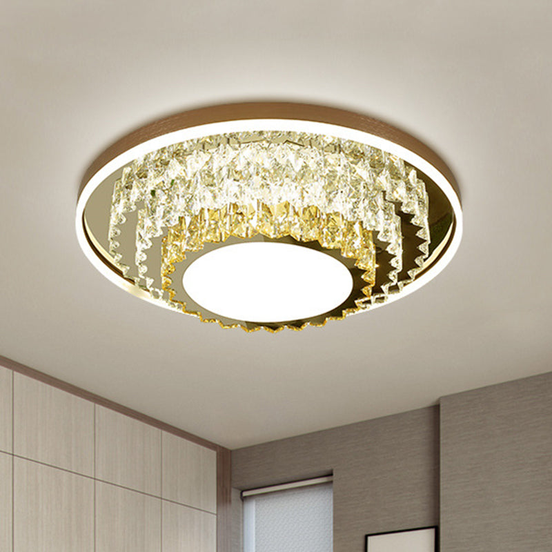 Tiered Circle Bedroom Ceiling Flush Faceted Crystal LED Modernism Flushmount in Stainless-Steel Stainless-Steel Clearhalo 'Ceiling Lights' 'Close To Ceiling Lights' 'Close to ceiling' 'Flush mount' Lighting' 1062741