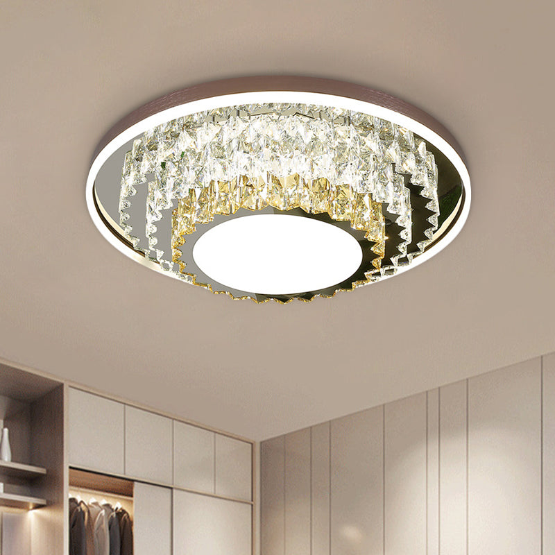 Tiered Circle Bedroom Ceiling Flush Faceted Crystal LED Modernism Flushmount in Stainless-Steel Clearhalo 'Ceiling Lights' 'Close To Ceiling Lights' 'Close to ceiling' 'Flush mount' Lighting' 1062742