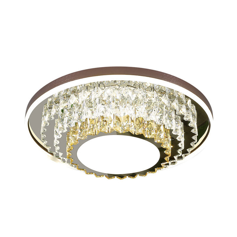 Tiered Circle Bedroom Ceiling Flush Faceted Crystal LED Modernism Flushmount in Stainless-Steel Clearhalo 'Ceiling Lights' 'Close To Ceiling Lights' 'Close to ceiling' 'Flush mount' Lighting' 1062743