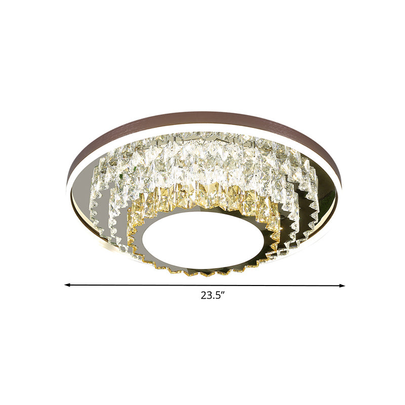Tiered Circle Bedroom Ceiling Flush Faceted Crystal LED Modernism Flushmount in Stainless-Steel Clearhalo 'Ceiling Lights' 'Close To Ceiling Lights' 'Close to ceiling' 'Flush mount' Lighting' 1062744