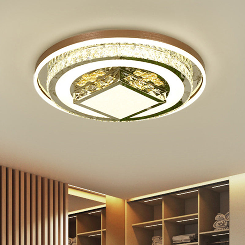 Round and Square Flush Lighting Contemporary Beveled Crystal LED Brown Flush Mount for Bedroom Clearhalo 'Ceiling Lights' 'Close To Ceiling Lights' 'Close to ceiling' 'Flush mount' Lighting' 1062746