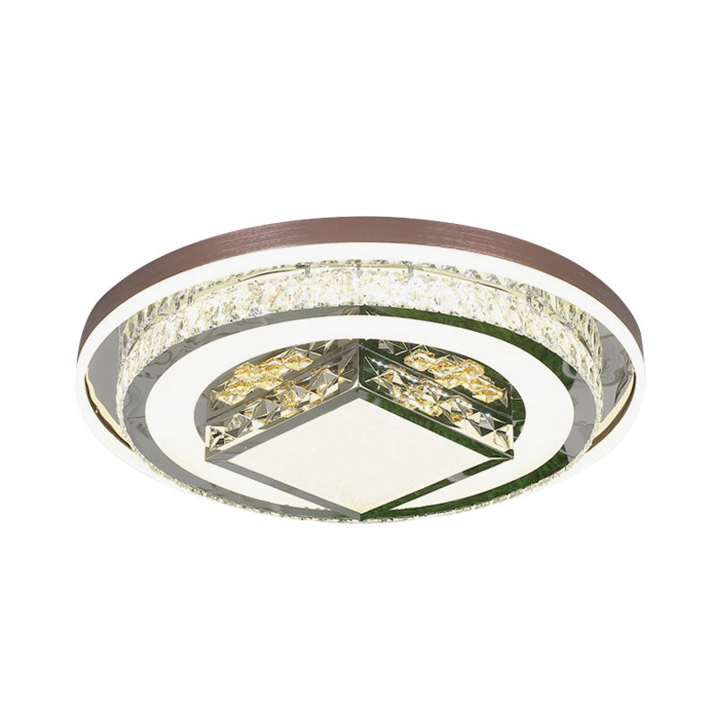 Round and Square Flush Lighting Contemporary Beveled Crystal LED Brown Flush Mount for Bedroom Clearhalo 'Ceiling Lights' 'Close To Ceiling Lights' 'Close to ceiling' 'Flush mount' Lighting' 1062747