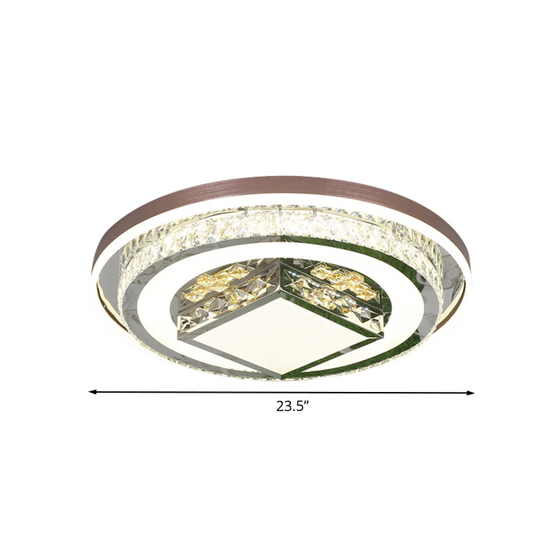 Round and Square Flush Lighting Contemporary Beveled Crystal LED Brown Flush Mount for Bedroom Clearhalo 'Ceiling Lights' 'Close To Ceiling Lights' 'Close to ceiling' 'Flush mount' Lighting' 1062748