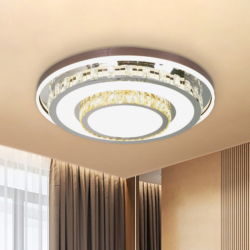 Stainless-Steel Layered Round Flushmount Modernist LED Crystal Flush Mounted Light Fixture Stainless-Steel Clearhalo 'Ceiling Lights' 'Close To Ceiling Lights' 'Close to ceiling' 'Flush mount' Lighting' 1062749