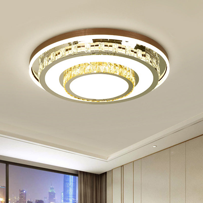 Stainless-Steel Layered Round Flushmount Modernist LED Crystal Flush Mounted Light Fixture Clearhalo 'Ceiling Lights' 'Close To Ceiling Lights' 'Close to ceiling' 'Flush mount' Lighting' 1062750