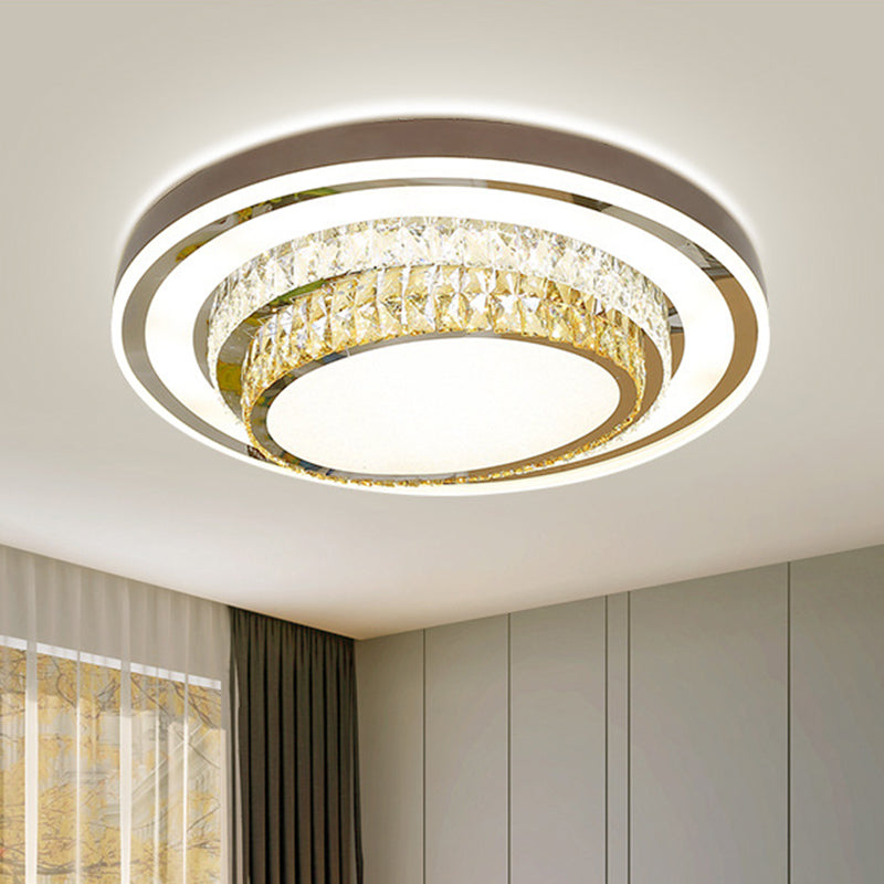 Circular Faceted Crystal Block Flush Lighting Contemporary LED Stainless-Steel Ceiling Mounted Lamp - Stainless-Steel - Clearhalo - 'Ceiling Lights' - 'Close To Ceiling Lights' - 'Close to ceiling' - 'Flush mount' - Lighting' - 1062761
