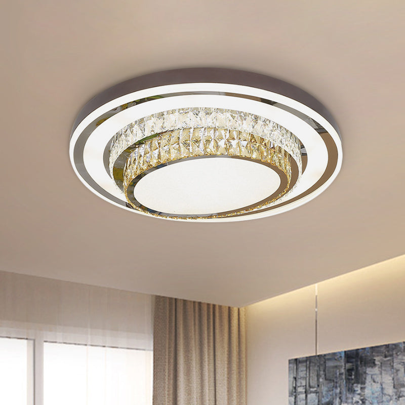 Circular Faceted Crystal Block Flush Lighting Contemporary LED Stainless-Steel Ceiling Mounted Lamp - Clearhalo - 'Ceiling Lights' - 'Close To Ceiling Lights' - 'Close to ceiling' - 'Flush mount' - Lighting' - 1062762