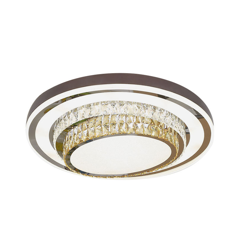 Circular Faceted Crystal Block Flush Lighting Contemporary LED Stainless-Steel Ceiling Mounted Lamp - Clearhalo - 'Ceiling Lights' - 'Close To Ceiling Lights' - 'Close to ceiling' - 'Flush mount' - Lighting' - 1062763