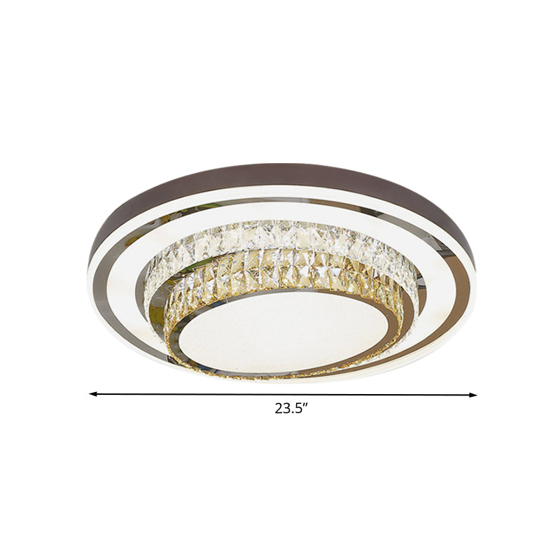 Circular Faceted Crystal Block Flush Lighting Contemporary LED Stainless-Steel Ceiling Mounted Lamp - Clearhalo - 'Ceiling Lights' - 'Close To Ceiling Lights' - 'Close to ceiling' - 'Flush mount' - Lighting' - 1062764