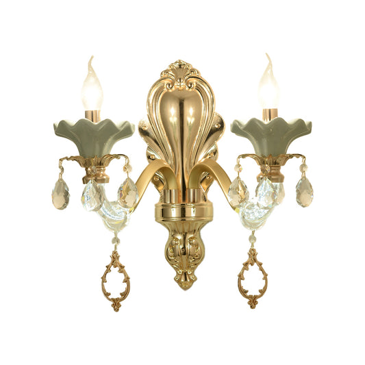 Traditional Candle Wall Lighting Idea 1/2-Light Crystal Wall Mount Lamp Fixture in Gold Clearhalo 'Wall Lamps & Sconces' 'Wall Lights' Lighting' 1062776