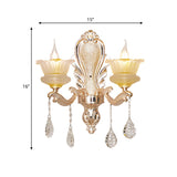 Ribbed Glass Flower Shade Sconce Lamp Mid Century 2 Lights Indoor Wall Mounted Lighting in Gold Clearhalo 'Wall Lamps & Sconces' 'Wall Lights' Lighting' 1062827