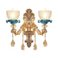 Clear Latticed Glass Flower Sconce Lamp Mid Century 1/2-Head Living Room Wall Mounted Lamp in Gold Clearhalo 'Wall Lamps & Sconces' 'Wall Lights' Lighting' 1062856