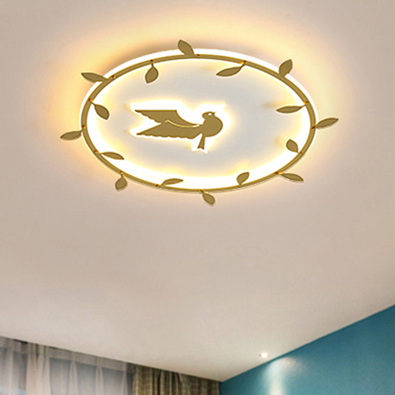 Nordic Wreath-Pigeon Ultrathin Flushmount Acrylic Kids Room LED Flush Mount Ceiling Light in Gold, Warm/White Light