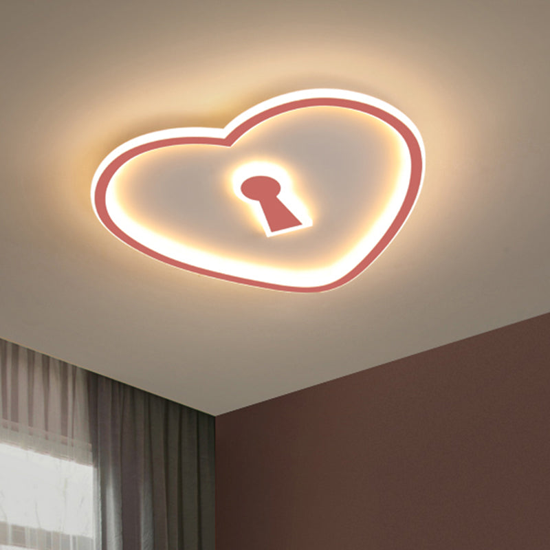 Minimalist Loving Heart Iron Flush Mount Ultrathin LED Ceiling Light in Pink/White for Bedroom - Clearhalo - 'Ceiling Lights' - 'Close To Ceiling Lights' - 'Close to ceiling' - 'Flush mount' - Lighting' - 1062900