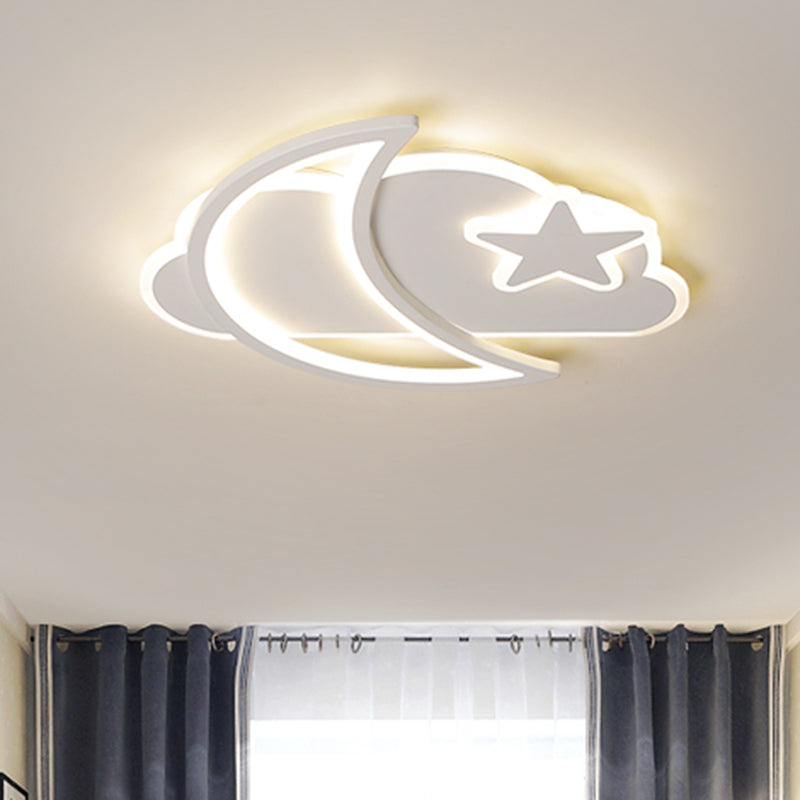 Moon Night Sky Ultrathin Ceiling Lighting Nordic Acrylic White LED Flush Mounted Light for Bedroom - White - Clearhalo - 'Ceiling Lights' - 'Close To Ceiling Lights' - 'Close to ceiling' - 'Flush mount' - Lighting' - 1062935