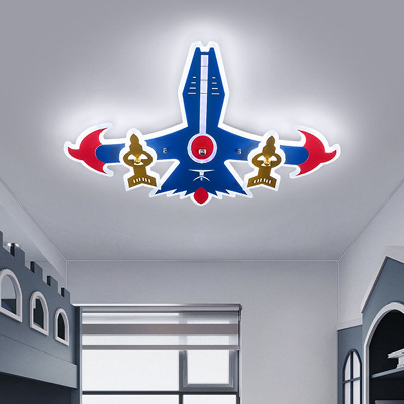 Cartoon Plane Acrylic Flush Light LED Close to Ceiling Lighting in Blue for Boy's Bedroom