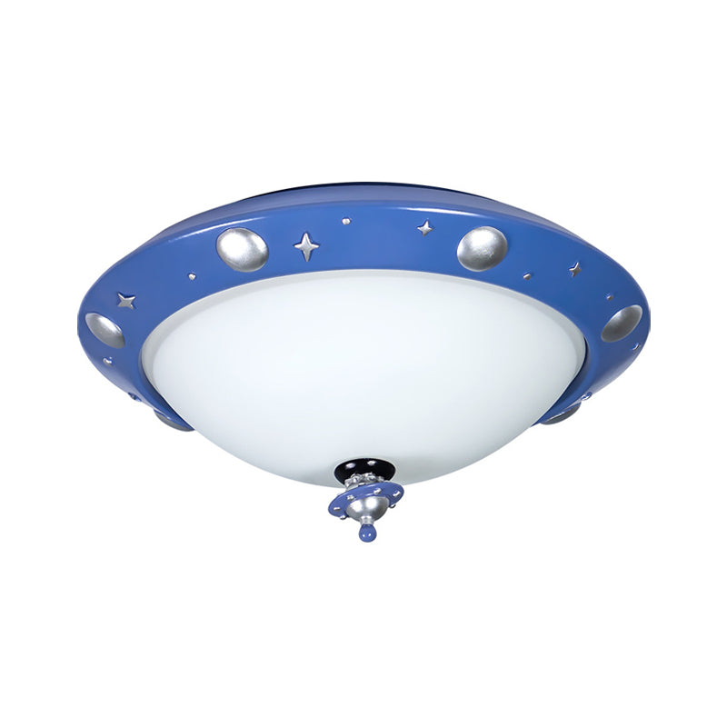 UFO Kids Room LED Ceiling Flush Resin Minimalistic Flush Mount Lighting in Blue with White Glass Shade Clearhalo 'Ceiling Lights' 'Close To Ceiling Lights' 'Close to ceiling' 'Flush mount' Lighting' 1062958