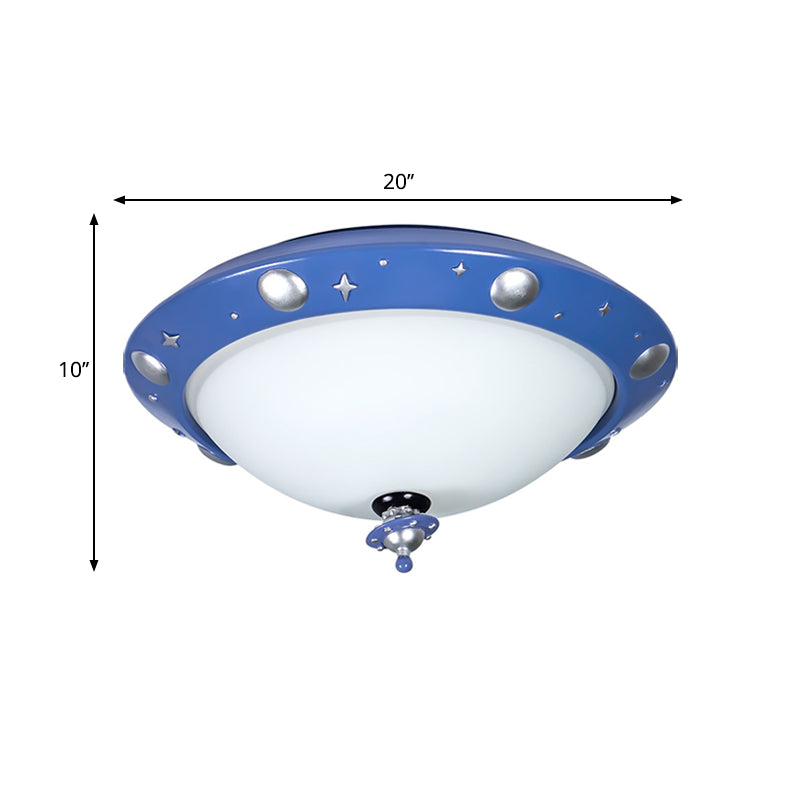 UFO Kids Room LED Ceiling Flush Resin Minimalistic Flush Mount Lighting in Blue with White Glass Shade Clearhalo 'Ceiling Lights' 'Close To Ceiling Lights' 'Close to ceiling' 'Flush mount' Lighting' 1062959