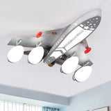 Silver Airplane Flush Light Fixture Kids Style 4-Head Metal Ceiling Mount Lamp for Bedroom Silver Clearhalo 'Ceiling Lights' 'Close To Ceiling Lights' 'Close to ceiling' 'Semi-flushmount' Lighting' 1062960