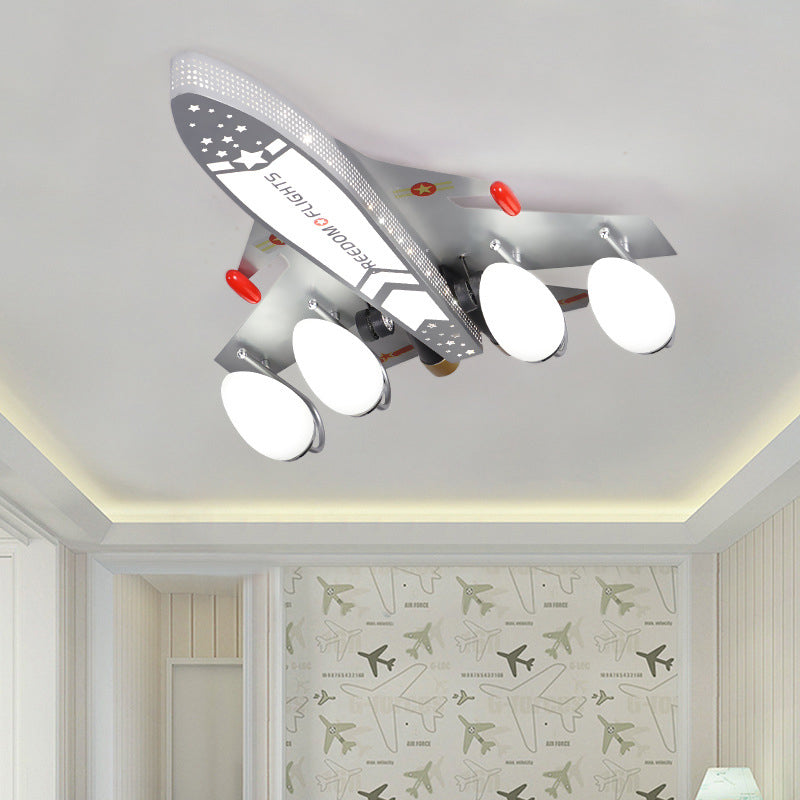Silver Airplane Flush Light Fixture Kids Style 4-Head Metal Ceiling Mount Lamp for Bedroom Clearhalo 'Ceiling Lights' 'Close To Ceiling Lights' 'Close to ceiling' 'Semi-flushmount' Lighting' 1062961