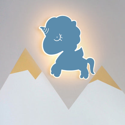 Unicorn Wall Mounted Light Fixture Cartoon Iron Pink/Blue/White LED Flush Mount Sconce for Nursery Blue Clearhalo 'Wall Lamps & Sconces' 'Wall Lights' Lighting' 1063005