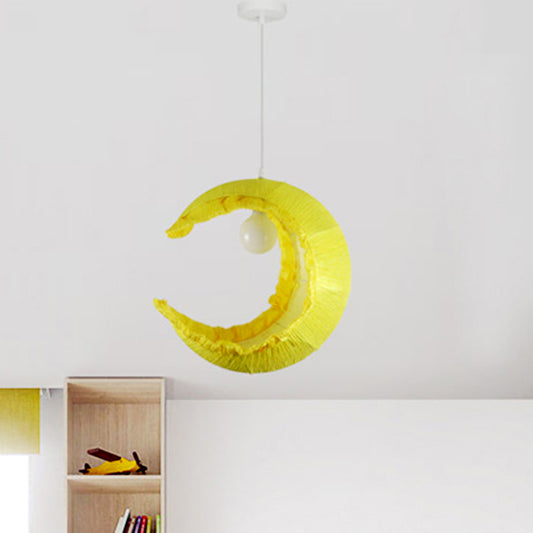 Yellow Crescent Pendulum Light Macaron 1-Light Fabric Hanging Pendant over Table, 12"/16" Width Clearhalo 'Ceiling Lights' 'Pendant Lights' 'Pendants' Lighting' 1063033