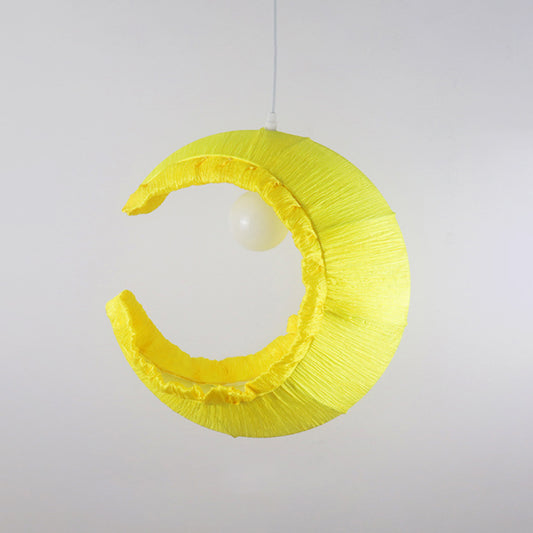 Yellow Crescent Pendulum Light Macaron 1-Light Fabric Hanging Pendant over Table, 12"/16" Width Clearhalo 'Ceiling Lights' 'Pendant Lights' 'Pendants' Lighting' 1063035
