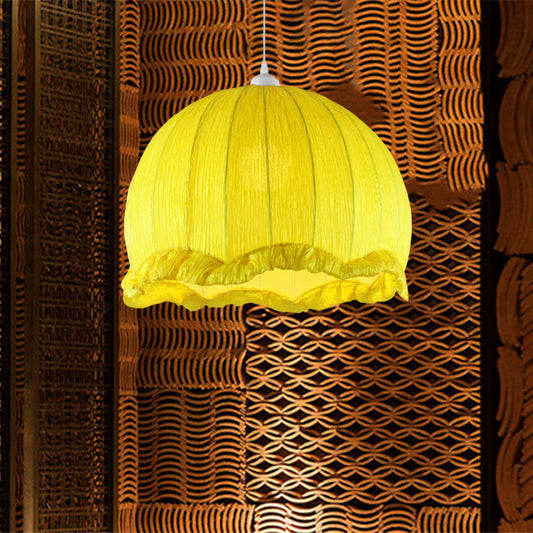 Dome Bedside Down Lighting Pendant Fabric 1 Bulb 12"/16" Wide Modern Hanging Lamp with Scalloped Trim in Yellow Clearhalo 'Ceiling Lights' 'Pendant Lights' 'Pendants' Lighting' 1063044