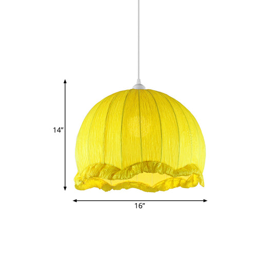 Dome Bedside Down Lighting Pendant Fabric 1 Bulb 12"/16" Wide Modern Hanging Lamp with Scalloped Trim in Yellow Clearhalo 'Ceiling Lights' 'Pendant Lights' 'Pendants' Lighting' 1063046