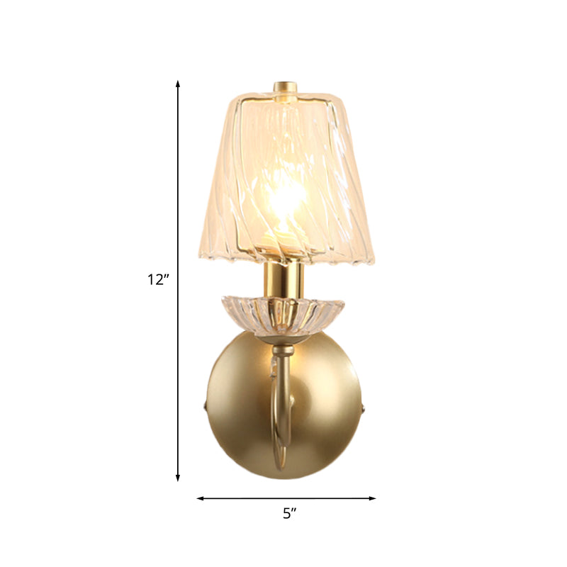 Minimalist Conical Sconce Light Single-Bulb Clear Twisted Glass Wall Light in Gold Clearhalo 'Modern wall lights' 'Modern' 'Wall Lamps & Sconces' 'Wall Lights' Lighting' 1063066