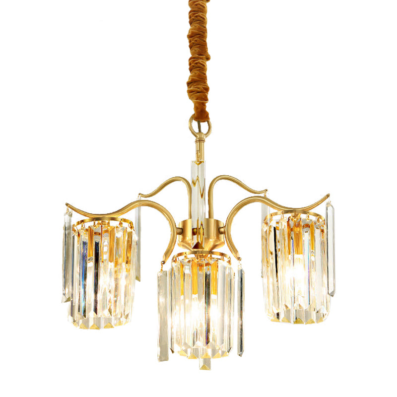 4-Bulb Cylinder Down Lighting Postmodern Brass Crystal Prism Chandelier over Dining Table Clearhalo 'Ceiling Lights' 'Chandeliers' 'Modern Chandeliers' 'Modern' Lighting' 1063177