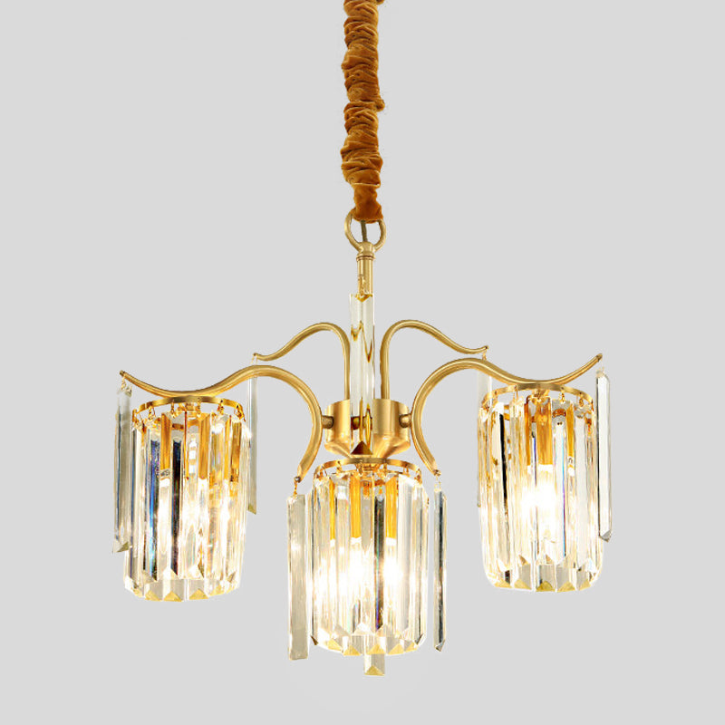 4-Bulb Cylinder Down Lighting Postmodern Brass Crystal Prism Chandelier over Dining Table Clearhalo 'Ceiling Lights' 'Chandeliers' 'Modern Chandeliers' 'Modern' Lighting' 1063178