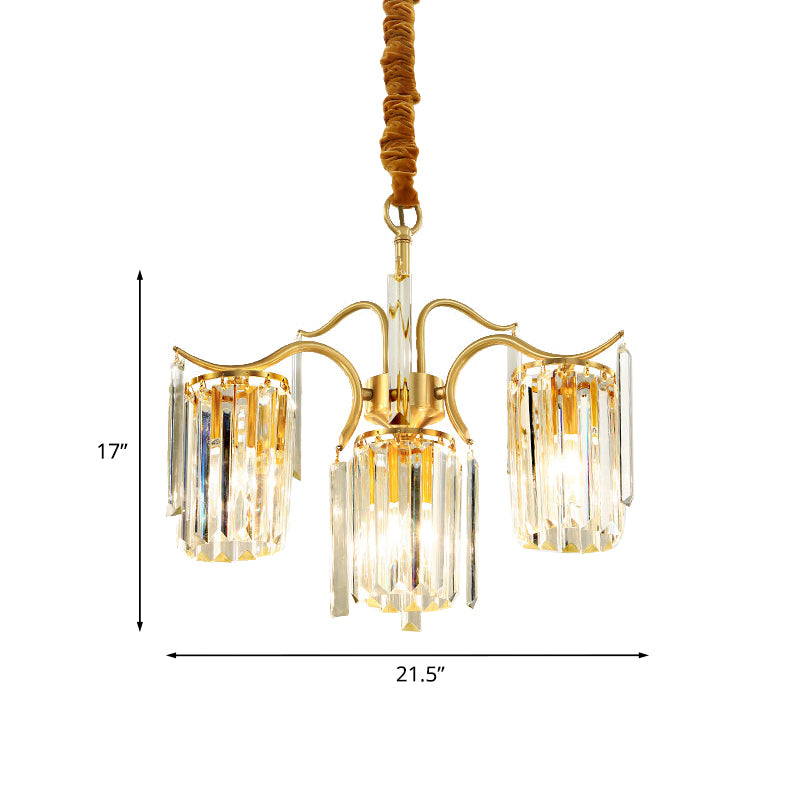 4-Bulb Cylinder Down Lighting Postmodern Brass Crystal Prism Chandelier over Dining Table Clearhalo 'Ceiling Lights' 'Chandeliers' 'Modern Chandeliers' 'Modern' Lighting' 1063179