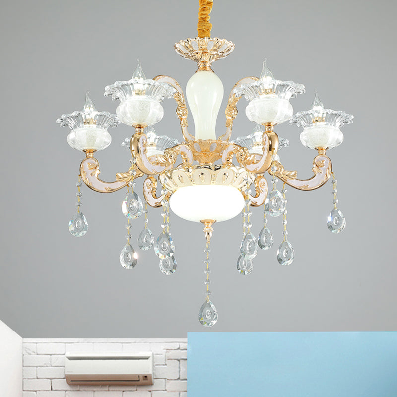 6-Light Clear and Opal Glass Chandelier Contemporary Gold Blossom Bedroom Hanging Pendant Gold Clearhalo 'Ceiling Lights' 'Chandeliers' 'Modern Chandeliers' 'Modern' Lighting' 1063180