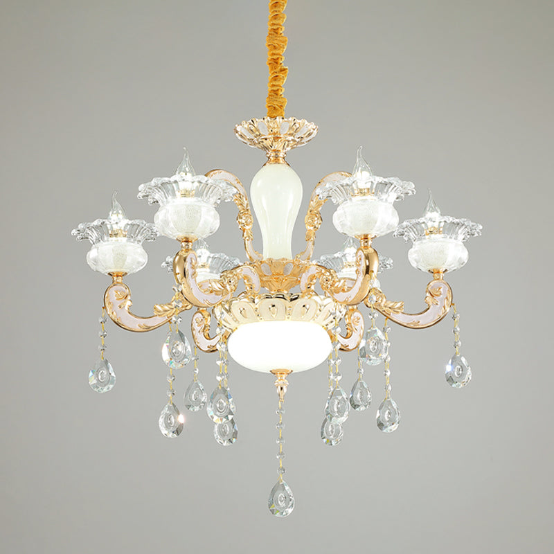 6-Light Clear and Opal Glass Chandelier Contemporary Gold Blossom Bedroom Hanging Pendant Clearhalo 'Ceiling Lights' 'Chandeliers' 'Modern Chandeliers' 'Modern' Lighting' 1063182