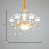6-Light Clear and Opal Glass Chandelier Contemporary Gold Blossom Bedroom Hanging Pendant Clearhalo 'Ceiling Lights' 'Chandeliers' 'Modern Chandeliers' 'Modern' Lighting' 1063183