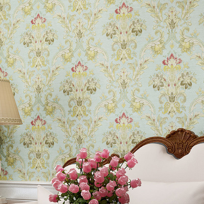 Blue Rural Wallpaper 20.5"W x 33'L Garden Flowers Wall Covering for Home Decoration, Non-Pasted Light Blue Clearhalo 'Country wall decor' 'Rustic' 'Wallpaper' Wall Decor' 1063222