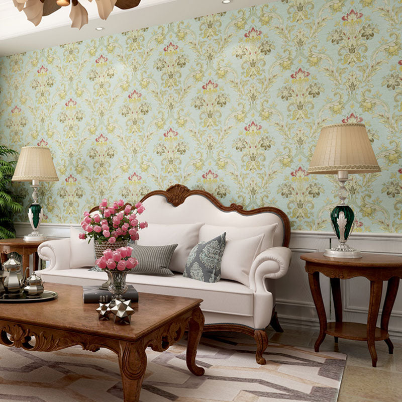 Blue Rural Wallpaper 20.5"W x 33'L Garden Flowers Wall Covering for Home Decoration, Non-Pasted Clearhalo 'Country wall decor' 'Rustic' 'Wallpaper' Wall Decor' 1063223