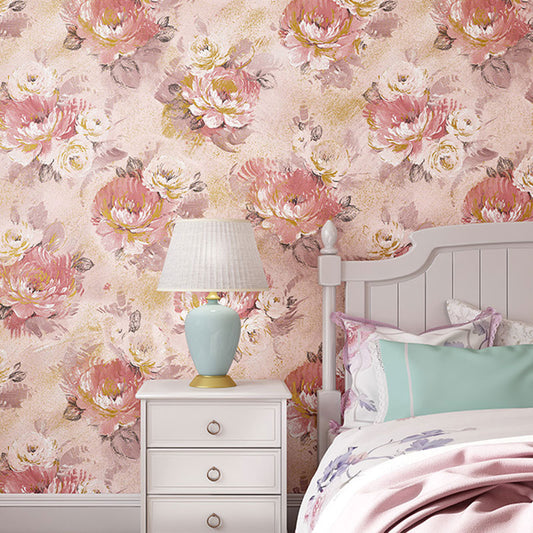 Blossoming Roses Wall Decor 20.5 in x 33 ft Rural Wallpaper Roll for Girls Bedroom Pink