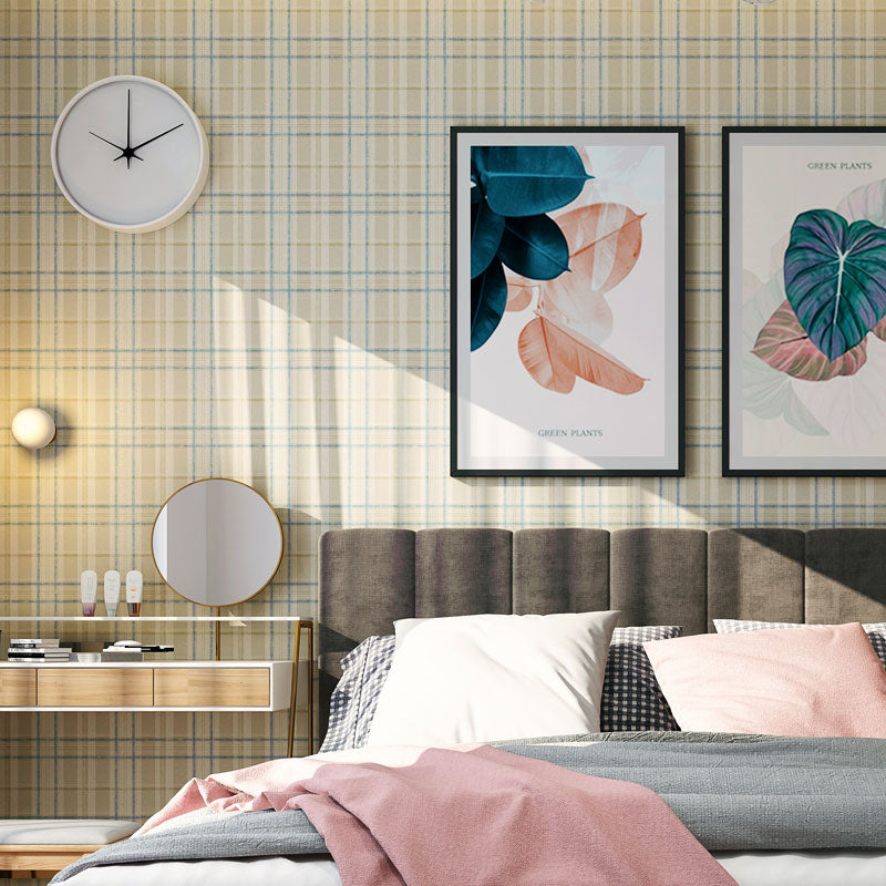 Nostalgic Lattice Wallpaper Roll for Bedroom Decoration, Natural Color, 20.5"W x 33'L Yellow-Blue Clearhalo 'Country wall decor' 'Rustic' 'Wallpaper' Wall Decor' 1063245